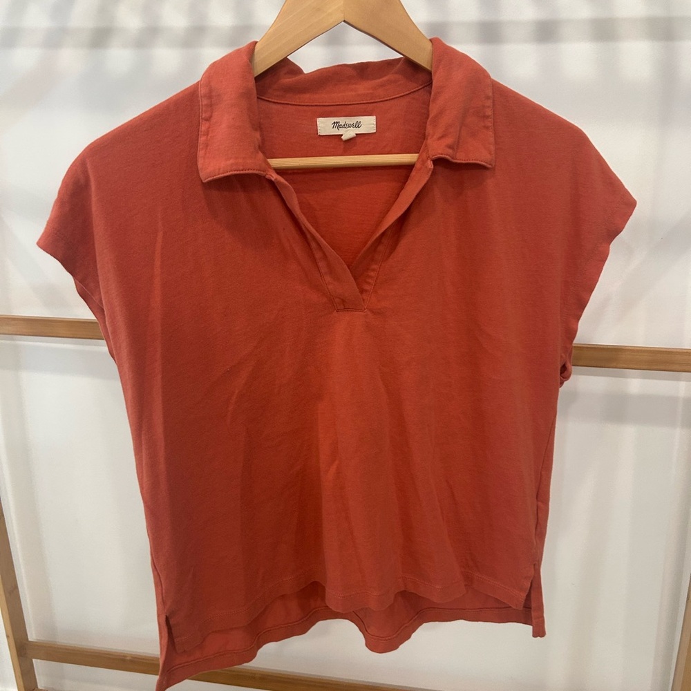 Madewell Orange Button Down Polo Shirt